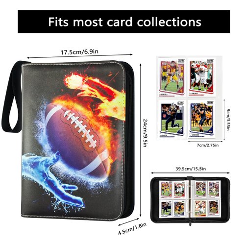 ArtAubrey Football Card Binder 400 Pockets Trading Cards Albums with Sleeves Sports Card Binder Gifts for Card Collectors Card Holder Protectors Set for Football Cards