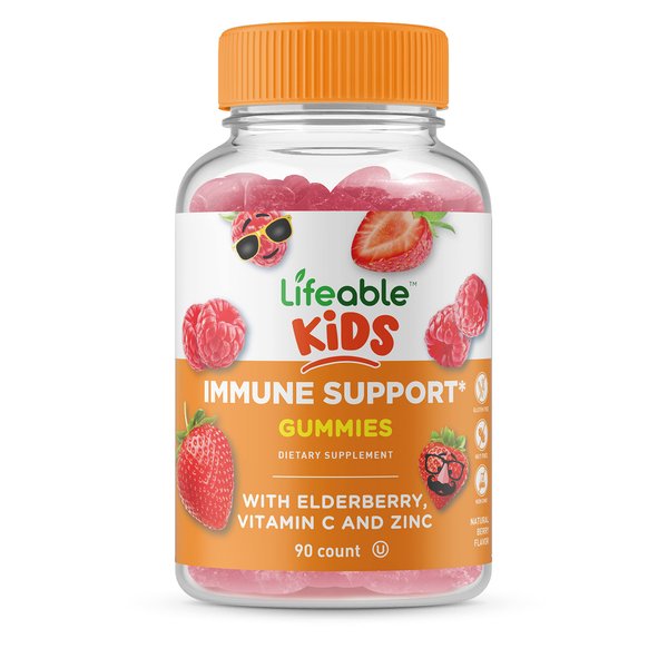 Lifeable Immune Support for Kids Gummies - with Elderberry, Vitamin C and Zinc - Great Tasting Natural Flavor Gummy Supplement - Gluten Free Vegetarian GMO-Free Chewable Vitamins - 90 Gummies
