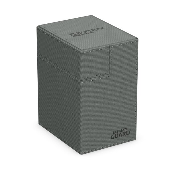Ultimate Guard Flip 'n' Tray 133+, Deck Case for 133 Double-Sleeved TCG Cards + Dice Tray, Grey, Independent Magnetic Closure & Microfiber Inner Lining