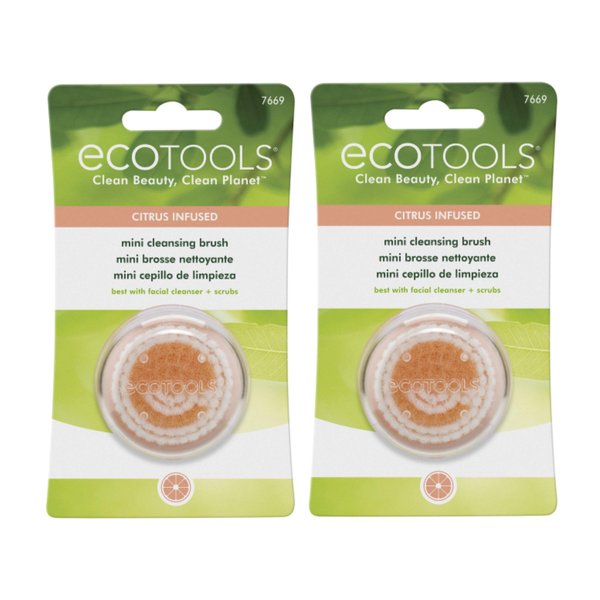 EcoTools Mini Facial Cleansing Brush, Infused with Citrus, Boosts Collagen, Safe for Sensitive Skin, Exfoliates & Clean Pores, Travel Sized, Ecofriendly, Vegan & Cruelty-Free, 2 Count