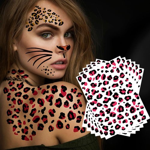 Leopard Print Temporary Tattoos, 6-Sheet Realistic Leopard Skin Tattoo Stickers for Adults and Kids, Perfect for Halloween and Costume Parties (Pink)