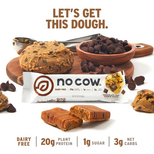 No Cow, Protein Bar, Chocolate Chip Cookie Dough, 12 Bars, 2.12 oz (60 g) Each
