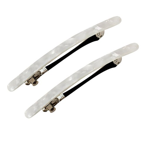 4" Long Blended Colour Tortoise Shell Shiny Thin French Barrettes Arched Triple Clipping Bow Metal Clasp Style Bun Ponytail Clips for Thick Hair Chignon Hair Ornament (White)