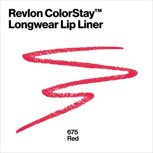 REVLON Lip Liner, Colorstay Lip Makeup with Built-in-Sharpener, Longwear Rich Lip Colors, Smooth Application, 675 Red, 0.01 oz