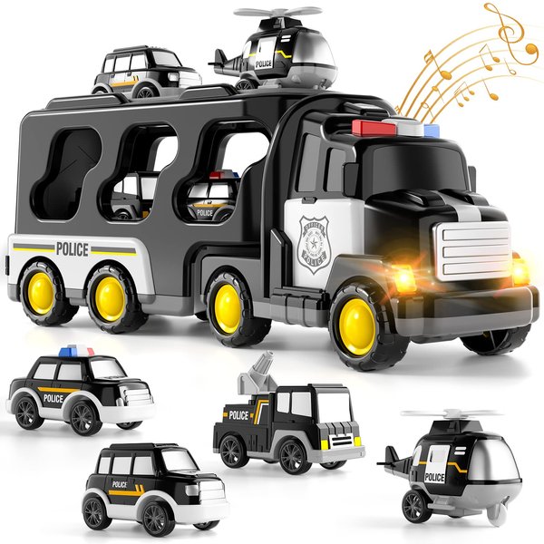 Bennol Toddler Boy Toys for 1 2 3 4 5 Year Old Boys, Toddler Car Trucks Toys for Toddler Boys Ages 1-3 3-5, 5 in 1 Police Car Truck for 1 2 3 4 5 Year Old Boys Toddlers Birthday Gifts