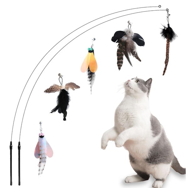 Yauende Cat Feather Toys, Indoor Cat Interactive Toys, 2 PCS Flexible Wire and 5 PCS Cat Feather Toys, for Bored Indoor Cats, Indoor Cat Chase Toys