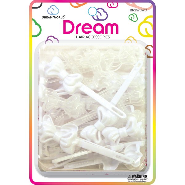 Dream World Self Hinge Barrette Creamy Ribbon Clear & White Mix 32 Piece Pack BR2570WC