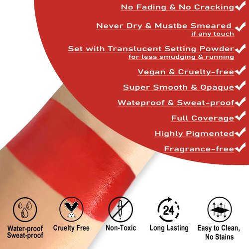 CCBeauty Red Face Body Paint Stick Makeup, Creamy Blendable Red Eye Black, Grease Foundation Painting Kit, Hypoallergenic for Clown Halloween SFX Special Effects Cosplay Costume Parties