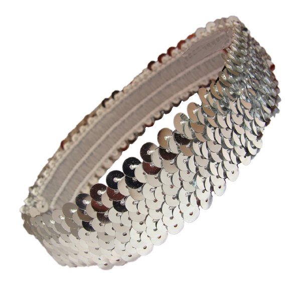 Kenz Laurenz Sequin Headbands Elastic Stretchy Headband for Girls Kids Women Flapper Roaring 20s Great Gatsby 1920s Hair Band Cute Princess Head Bands (Silver)