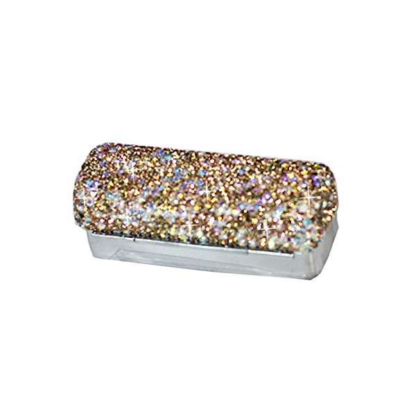 Bestbling Lipstick Bling Rhinestone Crystal Lipstick Case Storage Organizer Box with Mirror for Women's Lipstick Holder-Cosmetic Storage Kit (Gold)