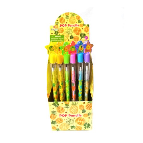 TINYMILLS 24 Pcs Pineapples Multi Point Stackable Push Pencil Assortment with Eraser for Luau Party Favors Goodie Bag Stuffers Classroom Rewards Pinata Fillers Carnival Prize