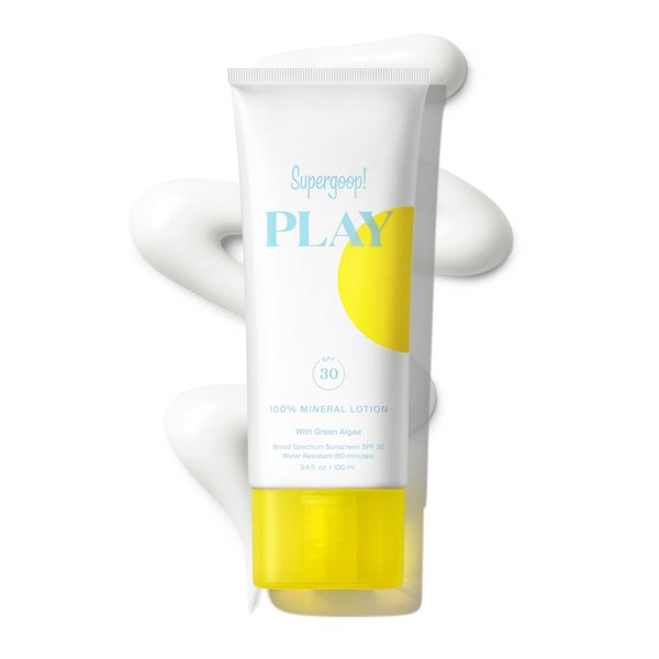 Supergoop! PLAY 100% Mineral Lotion - 3.4 fl oz - Broad Spectrum SPF 30 Sunscreen for Face & Body - Lightweight, Fast Absorbing + Water-Resistant - With Green Algae
