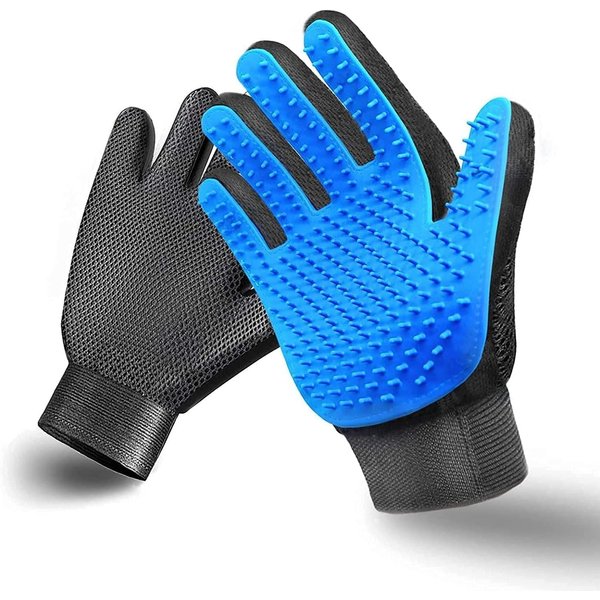 STARROAD-TIM Pet Grooming Glove Hair Remover Brush Gentle Deshedding Efficient Pet Mitt Pet Massage Gloves Left & Right Hand Draw Dog Cat Horse Long Short Fur (1Pair Left & Right Hand (Blue))
