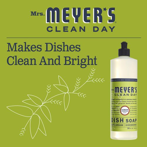 MRS. MEYER’S CLEANDAY Liquid Dish Soap, Biodegradable Formula, Lemon Verbena, 16 fl. oz