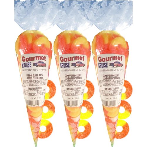 Gummy Rings Jumbo Peach (3 Pack) (NET WT 30 OZ) Gourmet Kruise Signature Gift Bags
