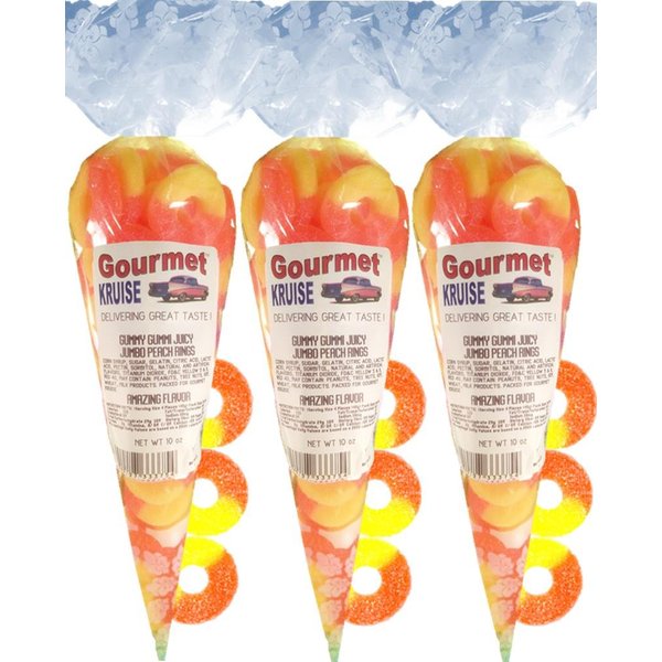 Gummy Rings Jumbo Peach (3 Pack) (NET WT 30 OZ) Gourmet Kruise Signature Gift Bags