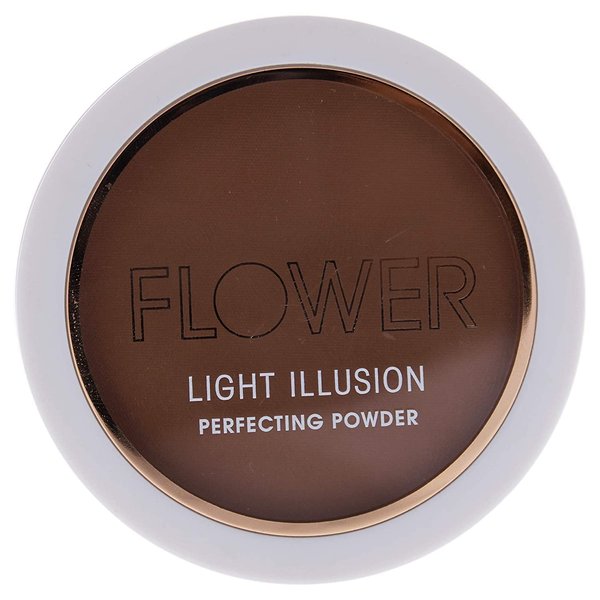 Flower Beauty Light Illusion Perfecting Powder - Pressed Powder Face Makeup, Buildable Medium Coverage with Blurring Pigments, Includes Mirror & Sponge (Mocha)