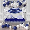 Navy Blue Birthday Party Decorations For Men-Navy Blue Silver White Latex Balloons,Foil Balloons,Birthday Banner, Fringe Curtains And Tablecloth For 20th 21st 22th 25th 30th 40th 50th 60th Decor