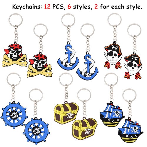 88 PCs Pirate Party Supplies Favors Pirate Keychain Rings Bracelets Pirate Eye Patch Mustache Tattoos Stickers Pirate Party Favors Decoration
