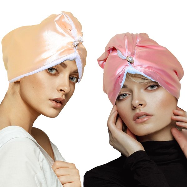 Simnice 2 Pack Satin Microfiber Hair Towel Wrap for Women - Hair Quick Drying Towel with Turban Design &Anti Frizz Hair Wrap Towel for Curly Long Thick Hair