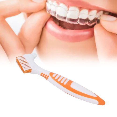 Denture Brush Denture Toothbrush Washing Brush Dual Head Safe Denture Washing Tools,Premium Hygiene Denture Brush False Teeth Brushing Tools for Denture Care Denture Tool Oral Care Orange