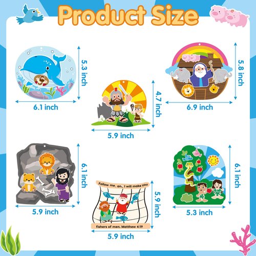 36Set Religious Sunday School Crafts for Kids Bulk Christian Bible Stories DIY Sticker Hanging Ornament Craft Kit for Classroom VBS Activities Sunday School Church Carnivals Christmas Exchange Gifts