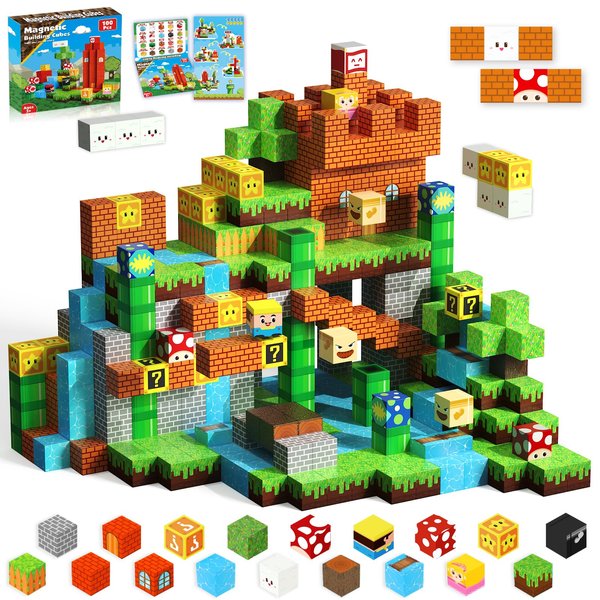 Annexfun Magnetic Blocks-100PCS Magnetic Toy Set Magnetic Building Blocks, STEM Montessori Sensory Toys for Toddlers Kids Boys Girls Ages 3 4 5 6 7 8 9 10 Christmas Birthday Gifts Boys