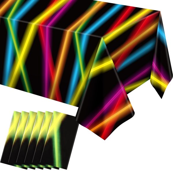 Irenare Neon Table Cloths Glow Party Table Covers, 54" x 108" Glow in The Dark Table Cloths Glow Party Table Cloth Neon Party Decorations for Glowing Birthday Art Party Supplies (Cute,6 Pieces)
