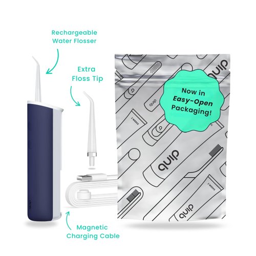 quip Water Flosser with Replacement Tip - Cordless Water Flosser with Adjustable Pressure - Teeth Cleaner Pick with 360 Degree Rotating Replaceable Tip, Rechargeable Water Dental Pick - Midnight Blue