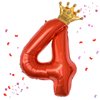 40 Inch Red Number 4 & Mini Crown Balloon for Birthday Party Decorations, 4th Birthday Party Decorations, Baby Shower Anniversary Balloons Decorations Supplies