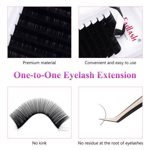 Eyelash Extensions 16mm FADLASH D Curl Lash Extensions 0.20 Thickness Premium Silk Classic Eyelash Extensions Supplies (0.20-D, 16mm)