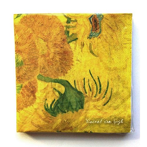 Monarque Luncheon Paper Napkins 6.5x6.5 inch folded, Pkg of 20 (Sunflowers by Van Gogh)