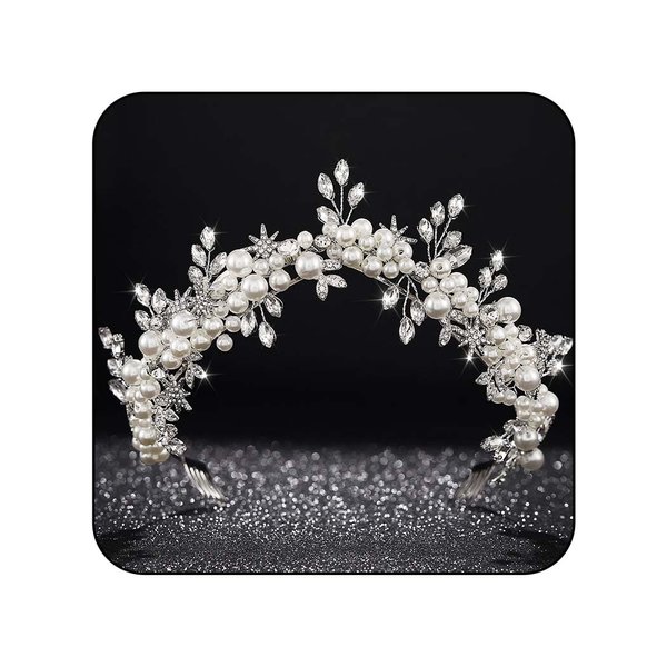 Fashey Star Wedding Tiaras and Crowns Silver Bride Headbands Pearl Headpieces Rhinestone Bridal Hair Accessories for Women