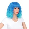 SWACC 12 Inch Short Curly Wavy Bob Wig with Bangs Synthetic Hair Wig for Women with Wig Cap (Teal Blue Ombre)