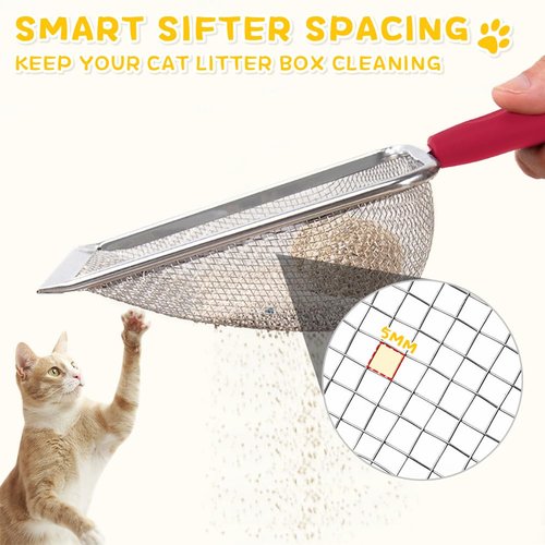 UMUACCAN Cat Litter Scoop,Durable Litter Cleaner Corner Shovel,Stainless Steel Mesh Litter Shovel,Easy to Clean Reptile Terrarium Sand Waste,Beach Shovel(Red)