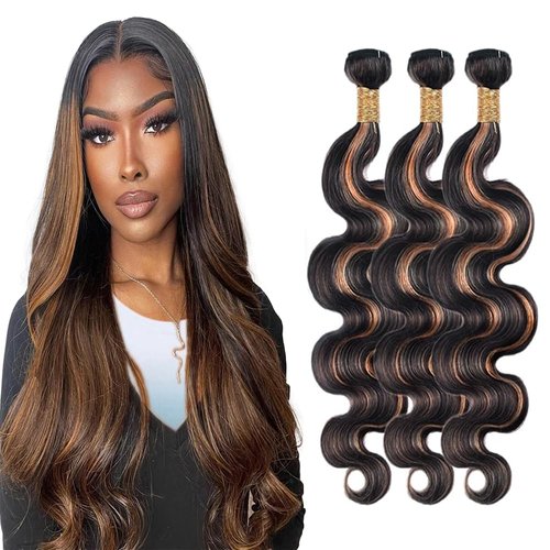24 26 28 inch P1B/30 Highlight Brown Body Wave Bundles Ombre Bundles Human Hair Highlight Brown Bundles Double Weft Brazilian Virgin Remy Hair Extensions Two Tone Black Mixed With Brown Bundles