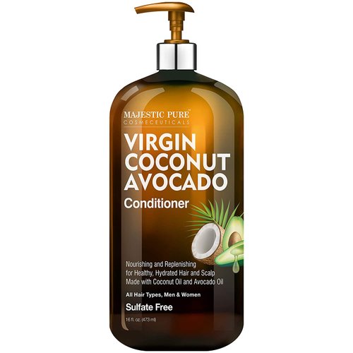 MAJESTIC PURE Avocado Coconut Conditioner - Vitamin Enriched Gentle Hair Conditioner Formula Nourishes Dry & Damaged Hair - for Daily Use, Sulfate Free, for All Hair Types- 16 fl. oz.