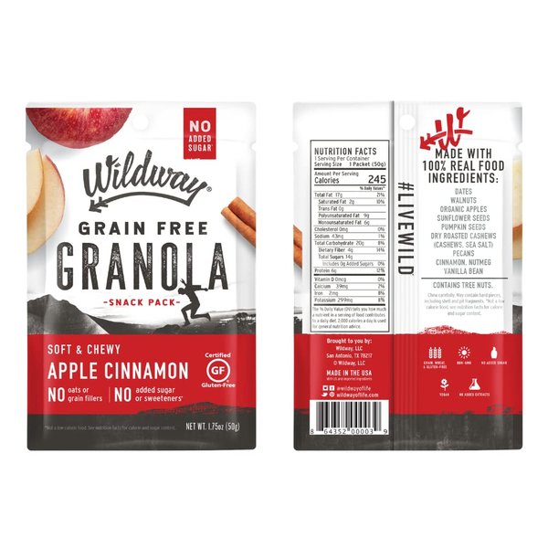 Wildway Keto, Vegan Granola | Apple Cinnamon | Certified Gluten Free Granola Snack Packs, Grain Free, Paleo, Non GMO, No Artificial Sweetener | 4 Pack