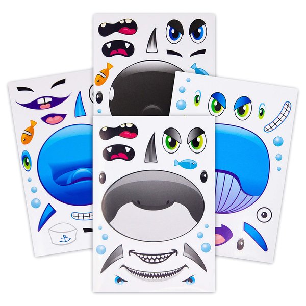 24 Make A Big Sea Life Sticker Sheets - Orca Killer Whale, Humpback, Dolphin & Great White Shark Stickers - Great Addition to Mermaid Birthday Party Favors - Fun Activity That Encourages Creativity