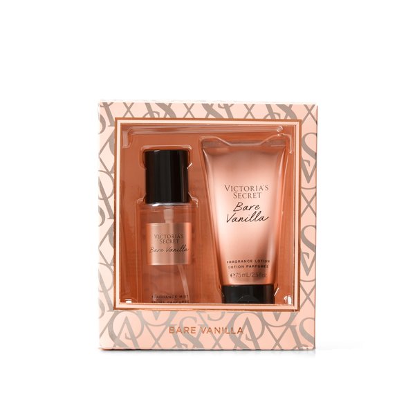 Victoria's Secret Bare Vanilla 2 Piece Mini Mist & Lotion Gift Set, Notes of Whipped Vanilla and Soft Cashmere, Bare Villa Collection, Assorted