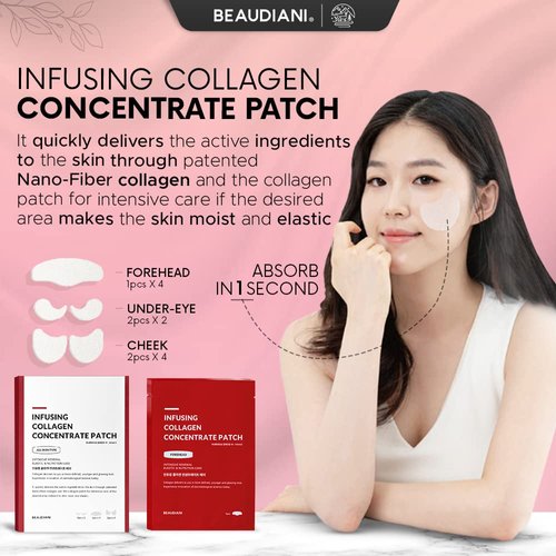 BEAUDIANI Infusing Collagen Concentrate Patch to Smooth Eyes, Cheeks, Forehead, Face Mask for Skin Care, Korean Skin Care, All skin type, Soluble collagen film