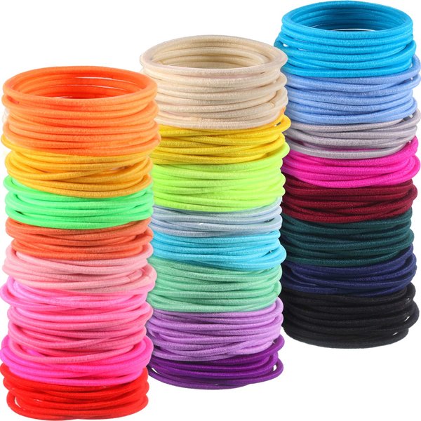 500 Pieces No-metal Hair Elastics Stretchy Hair Ties Ponytail Holders Elastic Hair Bands for Women Girl (2 mm x 2.5 cm, Multicolor)