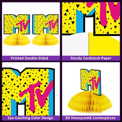 80s Party Decorations Back To The 80s Party Honeycomb Centerpieces 80s Retro Table Toppers For 1980s Birthday Party Favors Supplies Neon Party Decorations