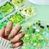 6 Grids St. Patrick's Day Nail Art Glitters 3D Holographic Green Shamrock Nail Art Stickers Irish Nail Sequins Sparkle Confetti Flakes Clover Nail Design for Women DIY St Patricks Day Nail Decorations