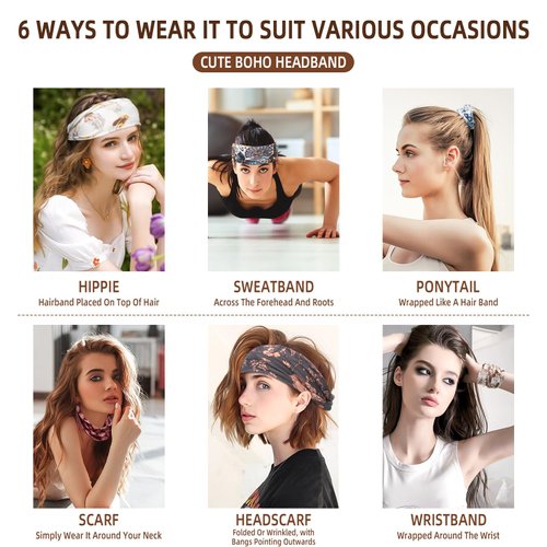 Aodse 8PCS Boho Headbands, Fashion Headbands for Women, Non-Slip Sport Yoga Running Elastic Sweat Hair Wrap