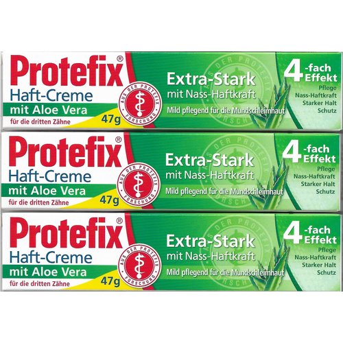 3x47g Protefix Denture Adhesive Cream Extra Strong Aloe Vera Made in Germany