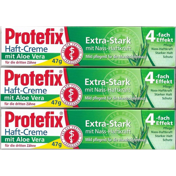 3x47g Protefix Denture Adhesive Cream Extra Strong Aloe Vera Made in Germany