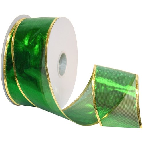 Morex Ribbon 7417.40/50 Morex Gleam 2.5" X 50 YD Wired Ribbon for Gift Wrapping, Emerald, Flower Bouquet Ribbons for Crafts, Valentines, Baby Showers, Graduation Baskets, and Wedding Decorations