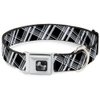 Dog Collar Seatbelt Buckle Plaid X2 Black Grays White 18 to 32 Inches 1.5 Inch Wide