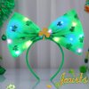 JEAIRTS St. Patrick's Headbands Light Up Bow Hair Band Green Shamrock Headpiece Irish Holiday Hair Accessories for Women